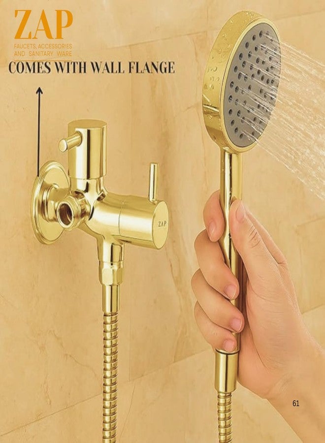 ZAP Turbo Series 2-in-1 Angle Valve | Full Brass Quarter Turn Tap | Gold Finish Pipe Connector for Bathroom | Dual Control with Wall Flange | Includes Teflon Tape - Image 2
